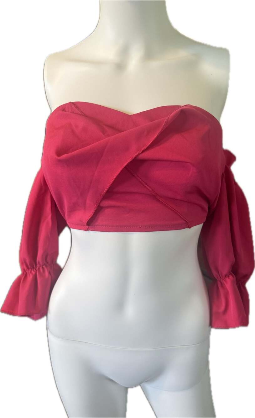 SHEIN Women's Off-The-Shoulder Puff Lantern Sleeve Wrap Front Crop‎ Top